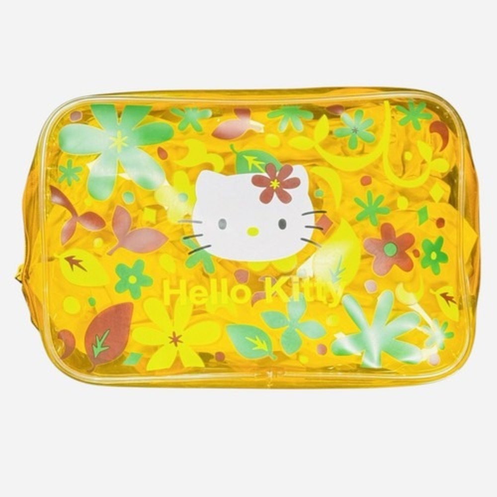 Sanrio Hello Kitty Vintage 2000 Clear Yellow PVC Cosmetic Bag Pouch Y2K